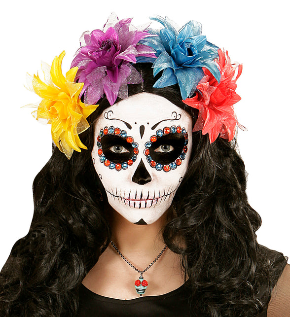 Widmann SRL Halscollier doodskopje met rode rozen ogen