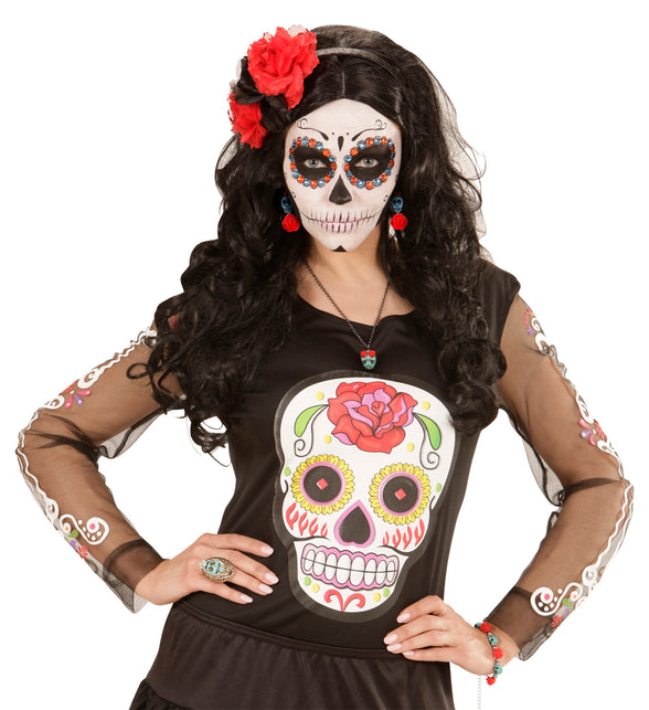 Widmann SRL Halscollier doodskopje met rode rozen ogen