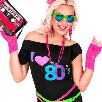 Widmann SRL Handschoenen neon roze kant