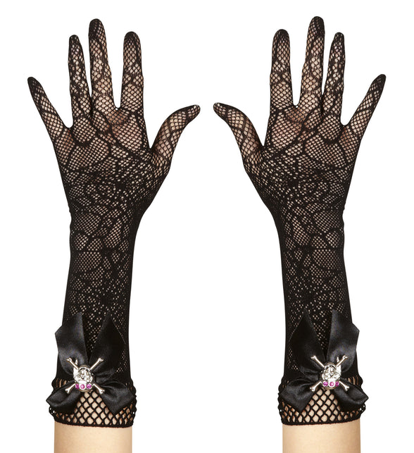 Widmann SRL Handschoenen spinnenweb met strass schedel