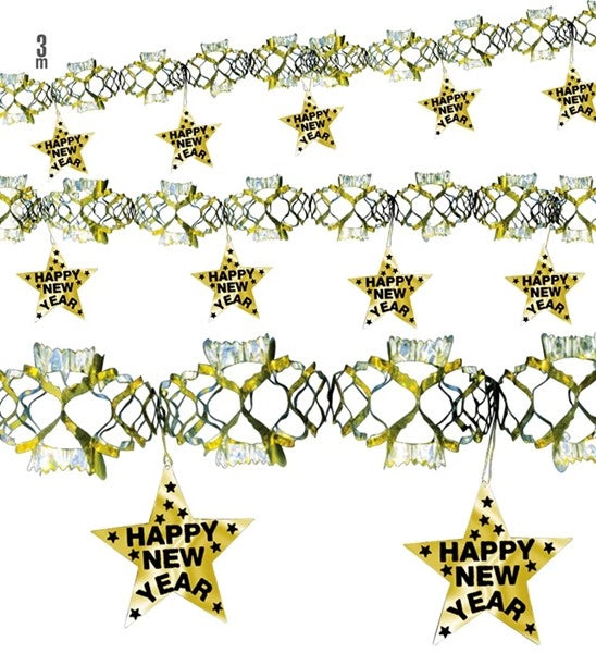 Widmann SRL Happy new year laser slinger goud 3 meter