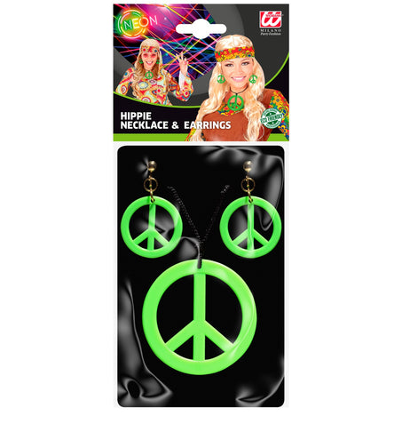 Widmann SRL Hippie ketting en oorbellen groen