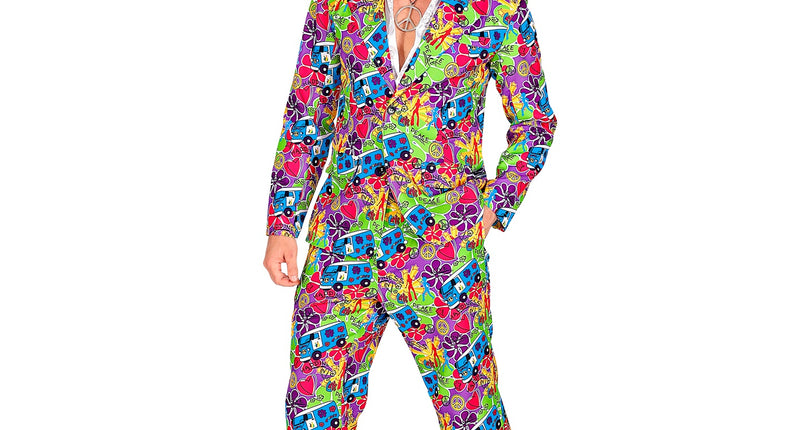 Widmann SRL Hippie pak jaren 70 multicolor met jas en broek