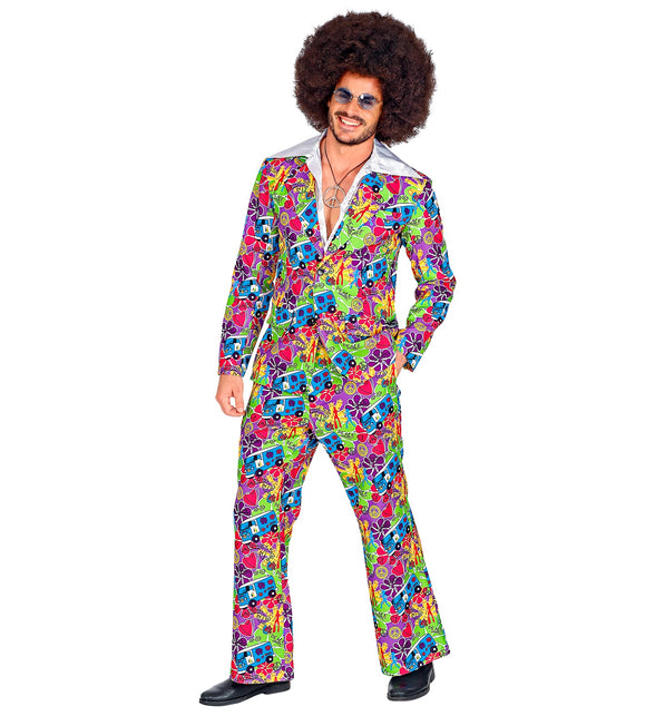 Widmann SRL Hippie pak jaren 70 multicolor met jas en broek