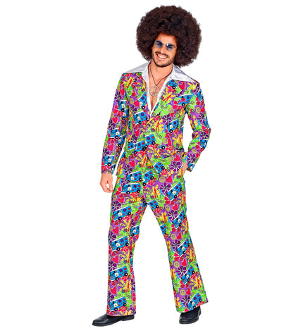 Widmann SRL Hippie pak jaren 70 multicolor met jas en broek