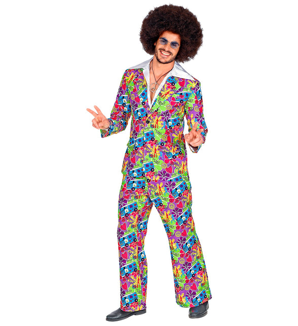 Widmann SRL Hippie pak jaren 70 multicolor met jas en broek