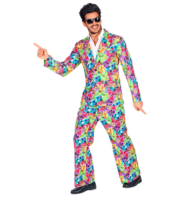 Widmann SRL Hippie pak jaren 70 multicolor met jas en broek