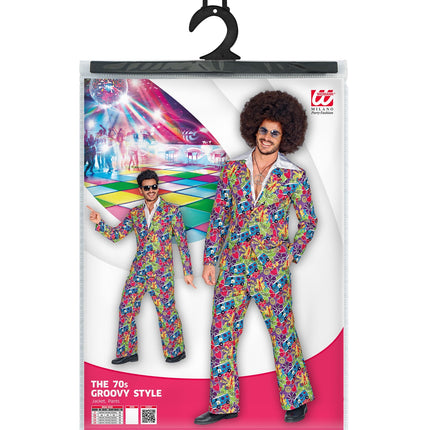 Widmann SRL Hippie pak jaren 70 multicolor met jas en broek