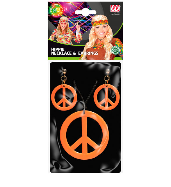 Widmann SRL Hippie Peace ketting en oorbellen oranje