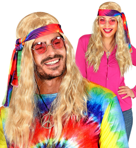 Widmann SRL Hippie pruik blonde haren met hoofdband