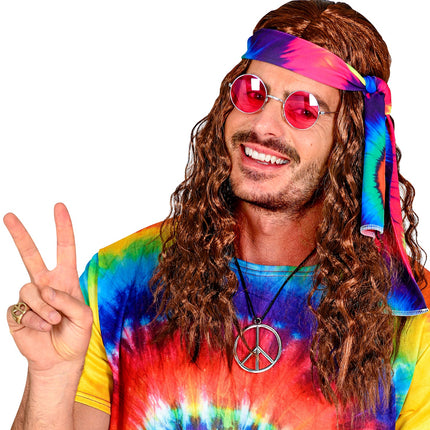 Widmann SRL Hippie pruik bruin haren met hoofdband