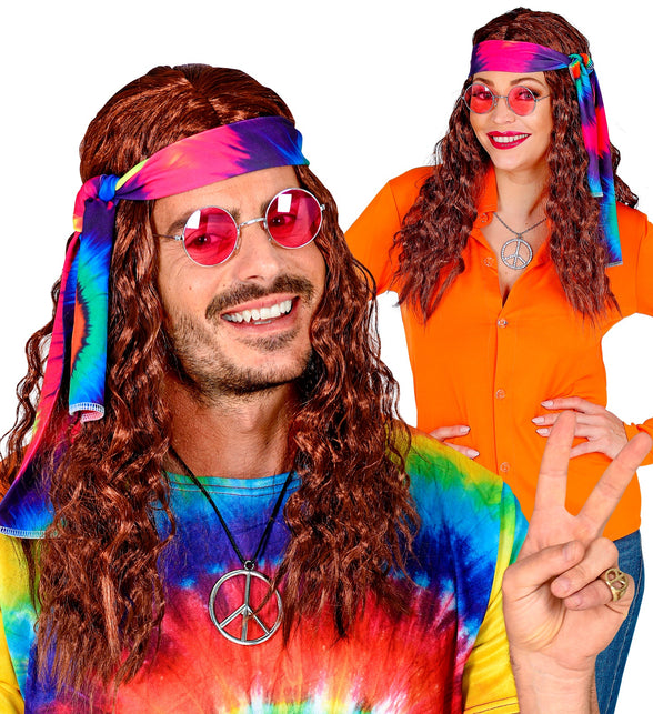 Widmann SRL Hippie pruik bruin haren met hoofdband