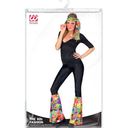 Widmann SRL Hippie verkleedset jaren 70 flower power met hoofdband en beenwarmers