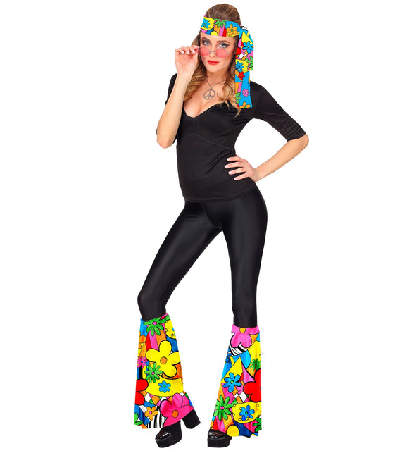 Widmann SRL Hippie verkleedset jaren 70 kleurrijk met bloemenbeenwarmers en hoofdband
