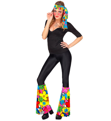 Widmann SRL Hippie verkleedset jaren 70 kleurrijk met bloemenbeenwarmers en hoofdband