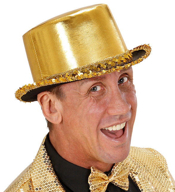 Widmann SRL Hoge hoed goud met pailletten beslag