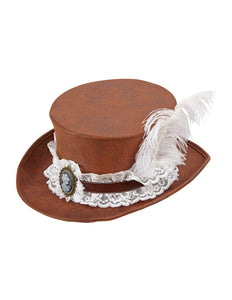 Widmann SRL Hoge hoed steampunk met veer