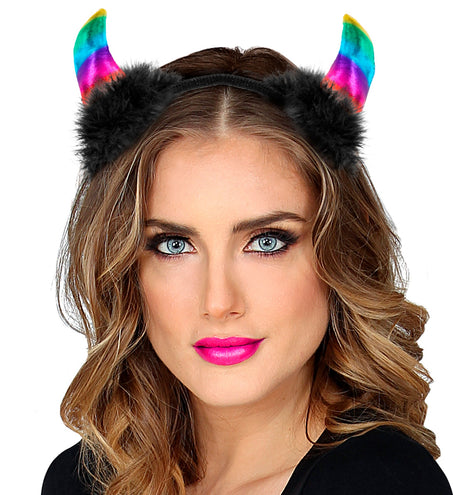 Widmann SRL Hoofdband pailletten hoorntjes Evi regenboog