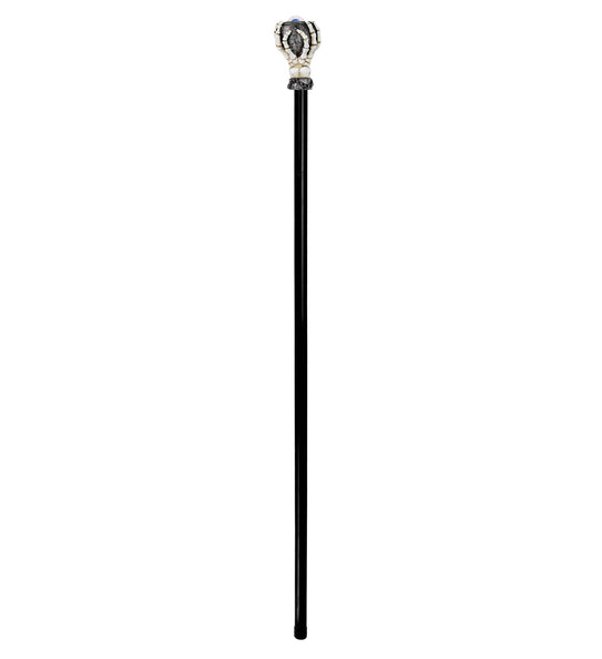 Inklapbare skelet stok met zwevend oog, zwarte steel van 110 cm met botwitte skelethand