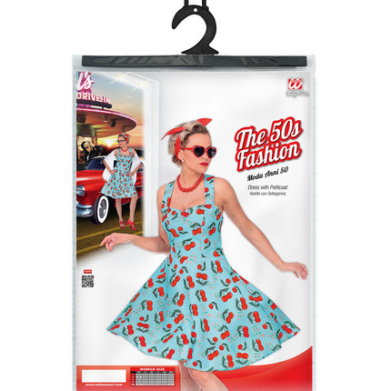 Widmann SRL Jaren 50 jurk Cherry licht blauw