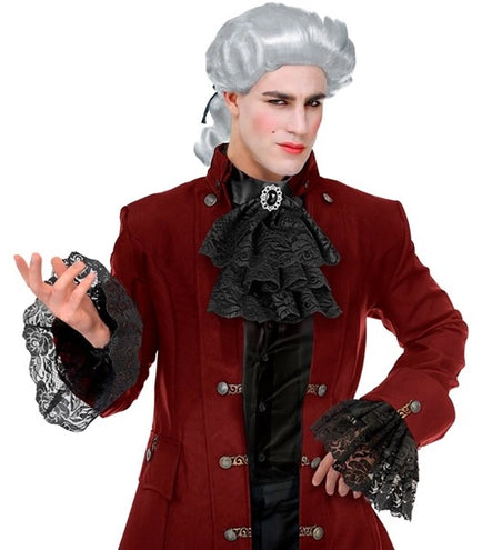 Widmann SRL Kanten jabot met edelstenen en manchetten zwart Niek