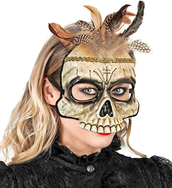 Widmann SRL Kinloos masker voodoo schedel met veren Maud