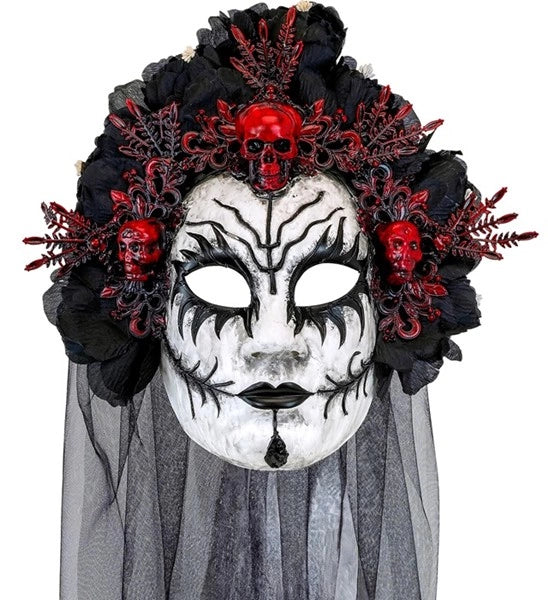 Widmann SRL Masker met zwarte rozen en sluier dode koningin Luuk