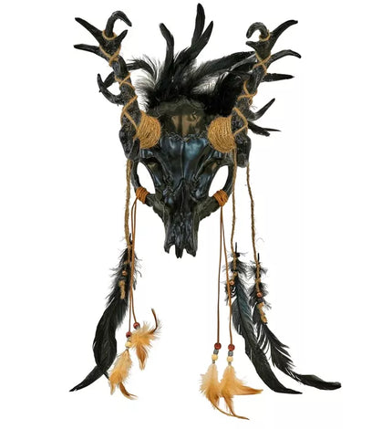 Widmann SRL Masker sjamaan schedel stier met zwarte veren Sem