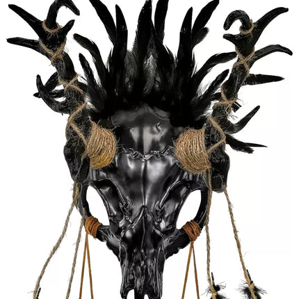 Widmann SRL Masker sjamaan schedel stier met zwarte veren Sem