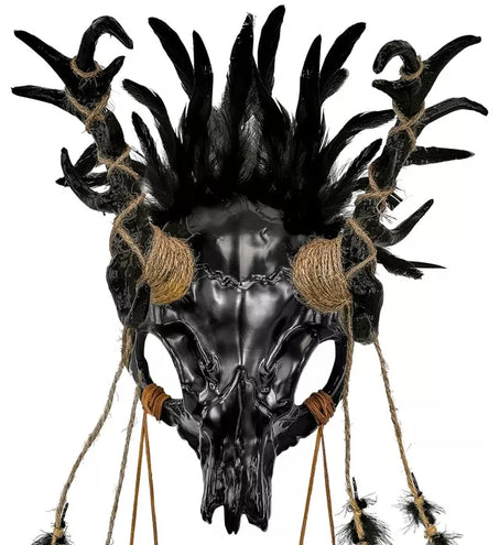 Widmann SRL Masker sjamaan schedel stier met zwarte veren Sem