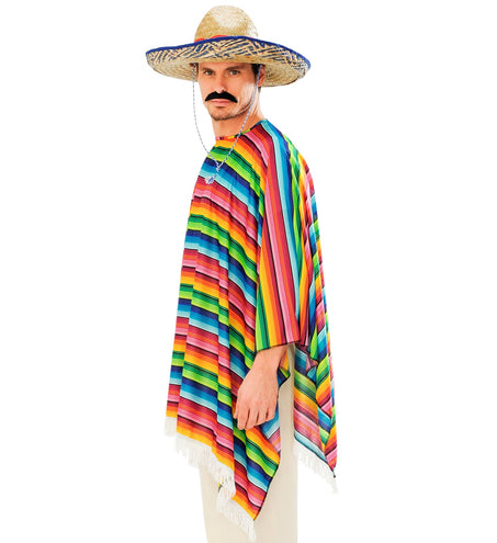 Widmann SRL Mexicaanse poncho regenboog met sombrero