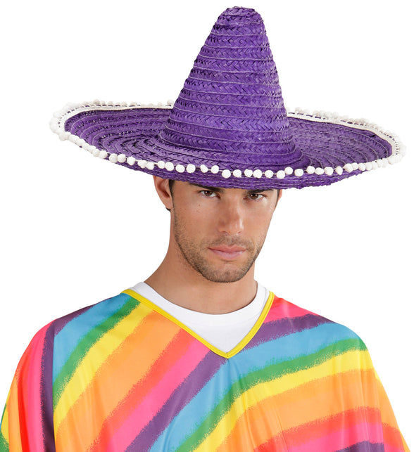 Widmann SRL Mexicaanse sombrero paars met bolletjes