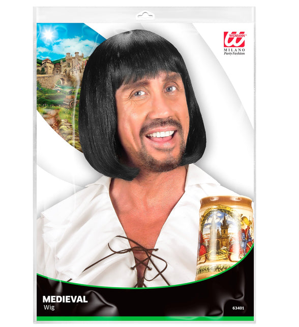 Widmann SRL Middeleeuwse pruik zwart heren
