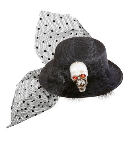 Widmann SRL Mini hoge hoed met tule en schedeltje