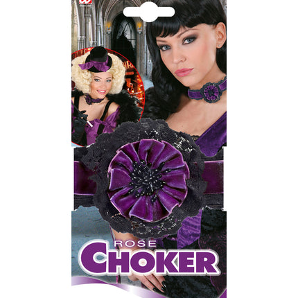 Widmann SRL Nekband Fluweel Paars Met Bloem
