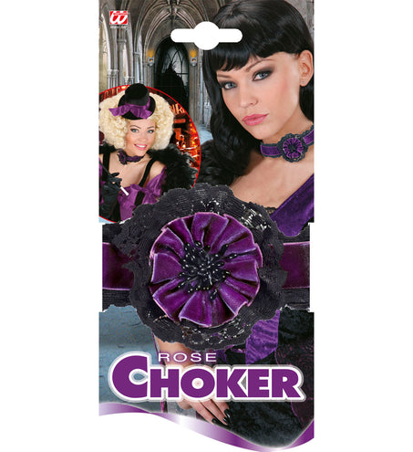 Widmann SRL Nekband Fluweel Paars Met Bloem