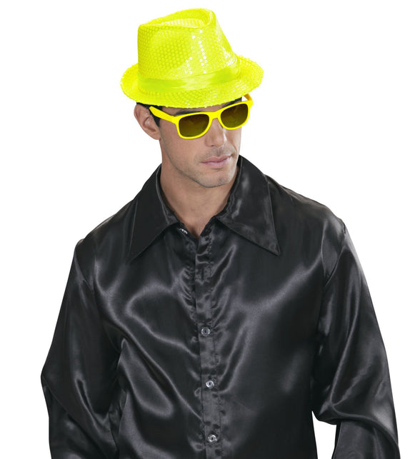 Widmann SRL Neon gele hoed met glitters
