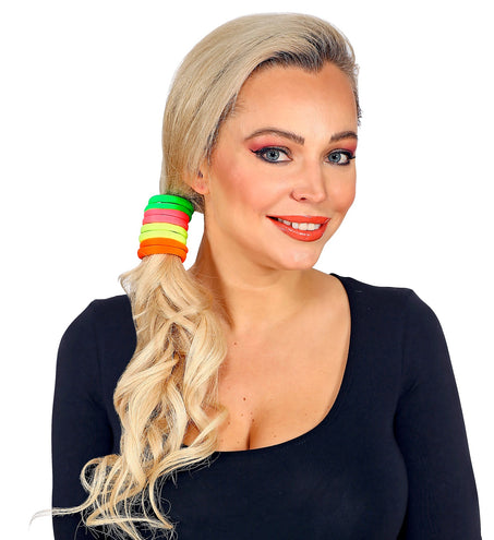 Widmann SRL Neon kleurige haar elastiekjes jaren 80