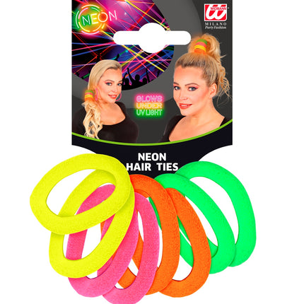 Widmann SRL Neon kleurige haar elastiekjes jaren 80