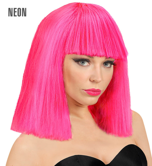 Widmann SRL Neon roze showgirl pruik
