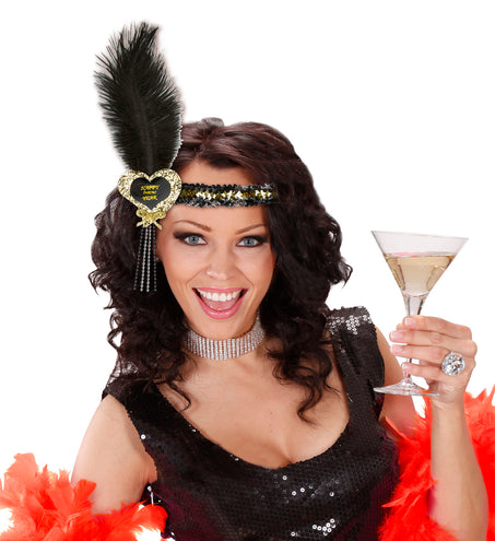 Widmann SRL Nieuwjaars haarbandje zwart met veertje