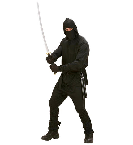 Widmann SRL Ninja pak heren zwart met kapmantel, broek, riem, masker, arm en been banden