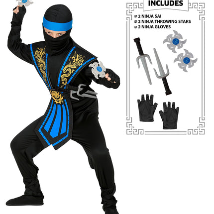 Widmann SRL Ninja pak kinderen Kombat blauw
