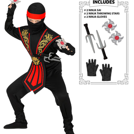 Widmann SRL Ninja pak kinderen Kombat rood