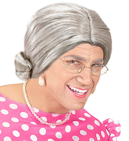 Widmann SRL Oma pruik grijze haren met knotje