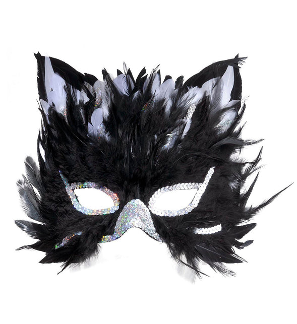 Widmann SRL Oogmasker kat met veertjes