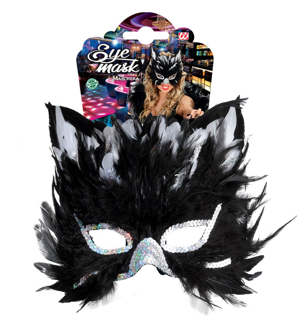 Widmann SRL Oogmasker kat met veertjes