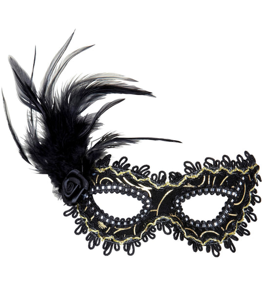Widmann SRL Oogmasker zwart met veren