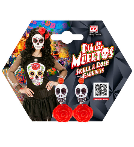 Widmann SRL Oorbel witte schedel en rode roos