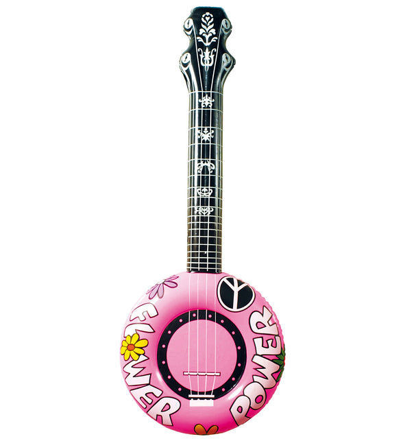 Widmann SRL Opblaasbare banjo Hippie Flower power roze